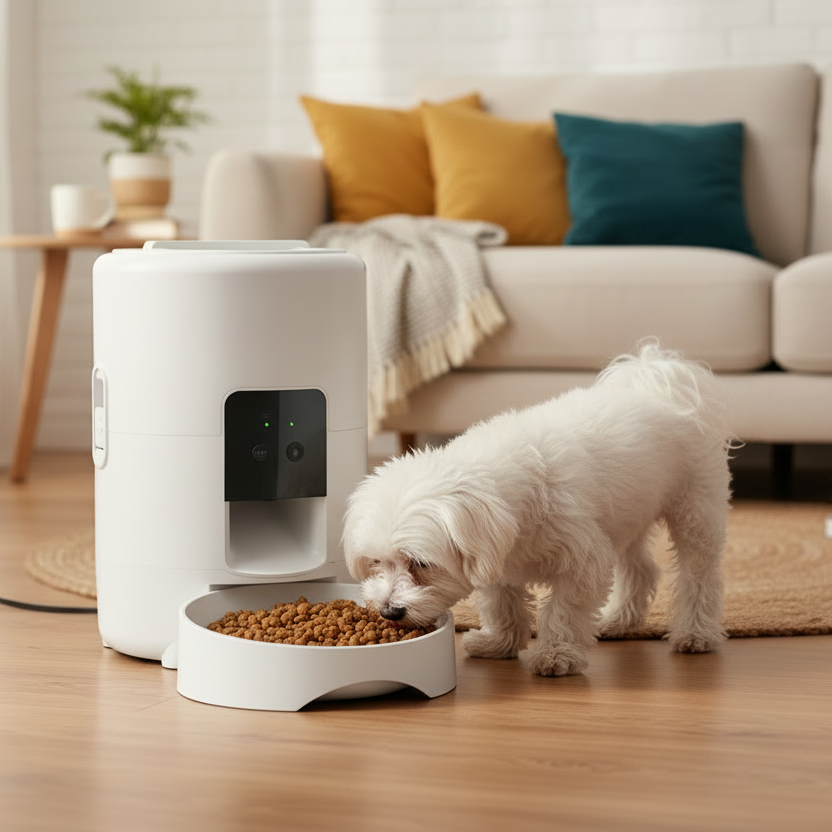 Distributeur connecté chat chien caméra vidéo contrôle app programmation repas Auralis