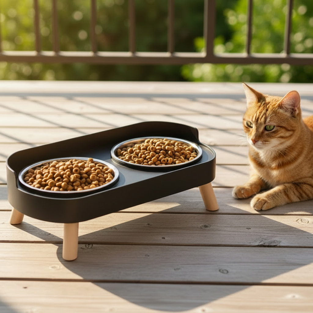Gamelle surélevée double bol inox pour chat chien support cervical design coloré Auralis