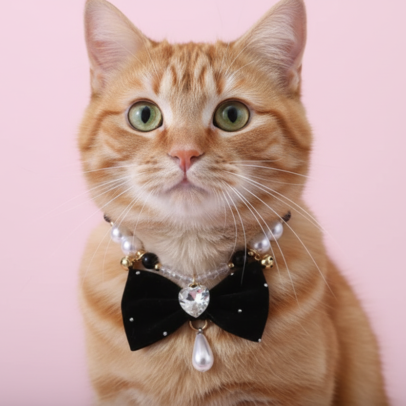 Collier nœud papillon avec perles style princesse pour petit chien et chat Auralis