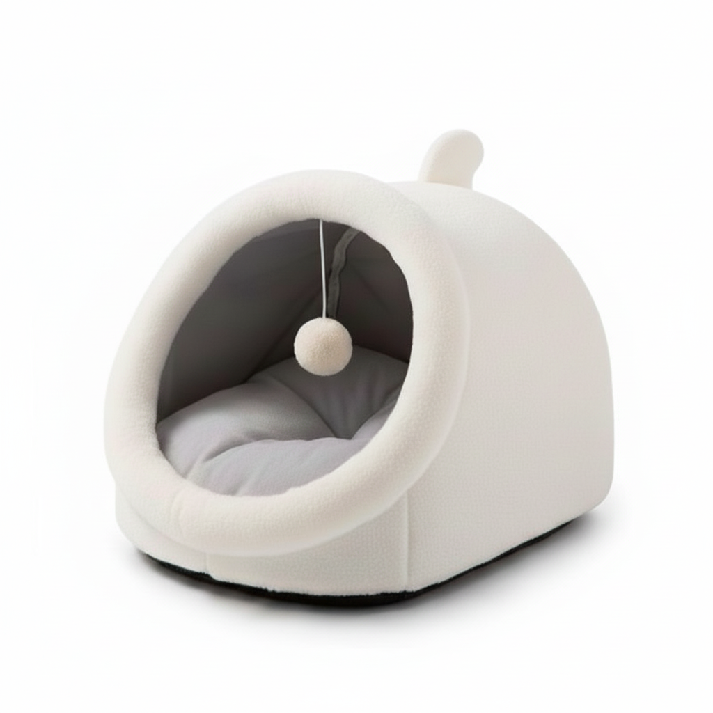Lit grotte pour chat avec oreilles design cartoon pliable et coussin amovible lavable Auralis