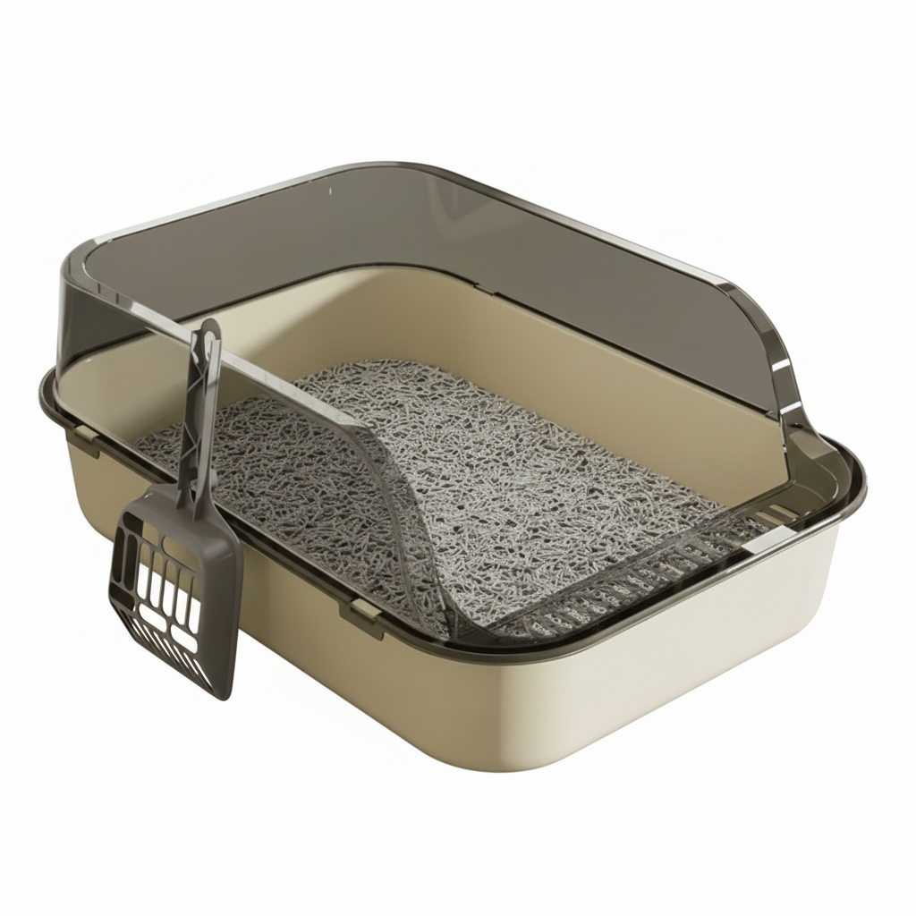 Cat Litter Box with Cat Litter Bac à litière semi-fermé pour chat chaton avec pelle incluse et rebords hauts Auralis