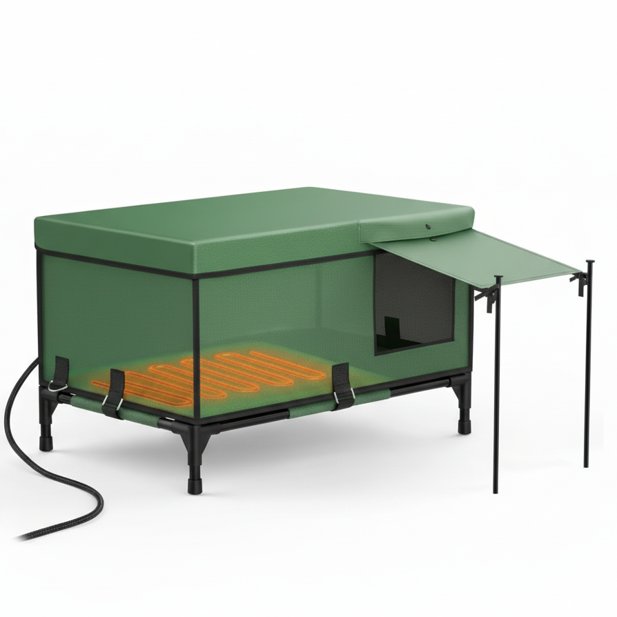 Abri chat chauffant électrique grand espace isolé imperméable pliable avec parasol Auralis