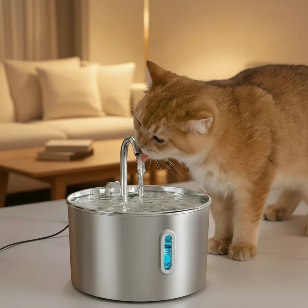 Fontaine à eau pour chat chien inox silencieuse fenêtre visuelle filtration Auralis