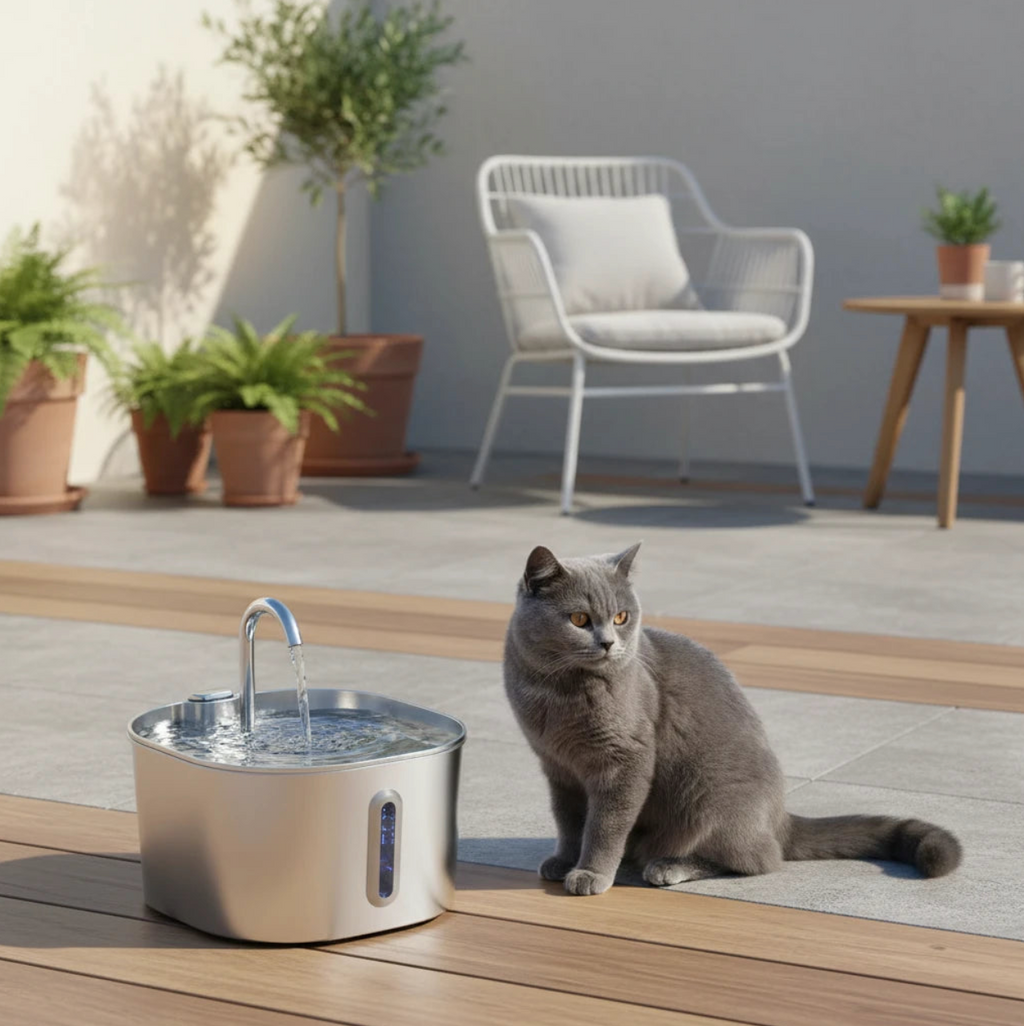 Fontaine à eau pour chat chien inox silencieuse fenêtre visuelle filtration Auralis
