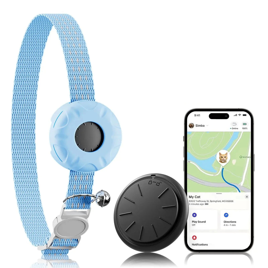 GPS Tracker, Waterproof Pet Tracker for Cats, Cat GPS Tracker Collar with Safety Elastic Buckle (Only iOS), No Monthly Fee Auralis