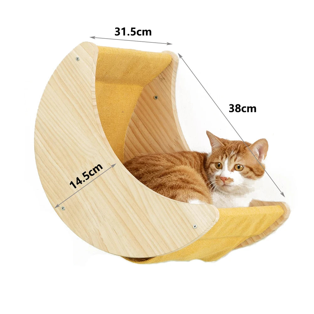 Wall Mounted Cat Tree Wooden Shelves Scratching Posts Climbing Cat tower Hammock With Solid Floating Perches Steps and Ladder Auralis
