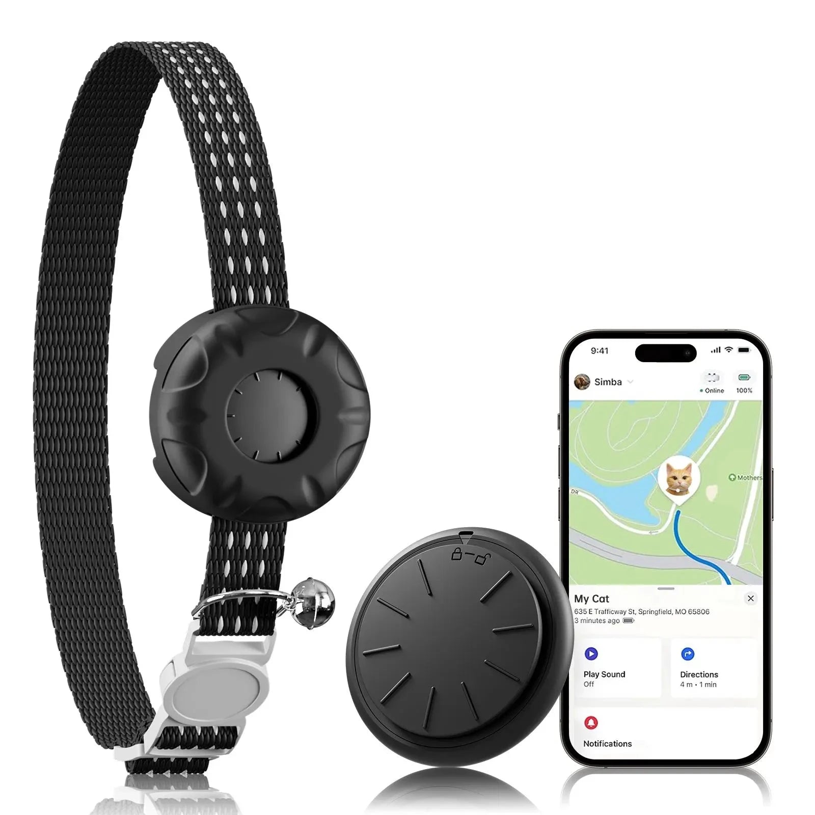 GPS Tracker, Waterproof Pet Tracker for Cats, Cat GPS Tracker Collar with Safety Elastic Buckle (Only iOS), No Monthly Fee Auralis