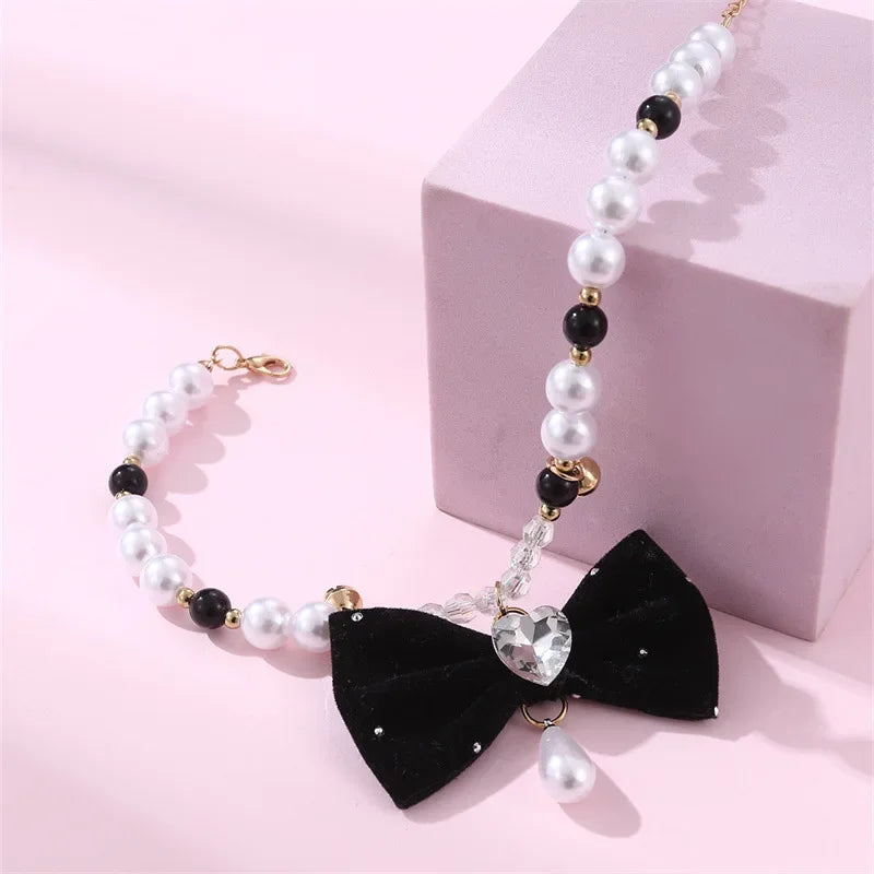 Pet Collar Cute Dog Princess Style Bow Pearl Necklace Pomeranian Dress Up Accessories Auralis
