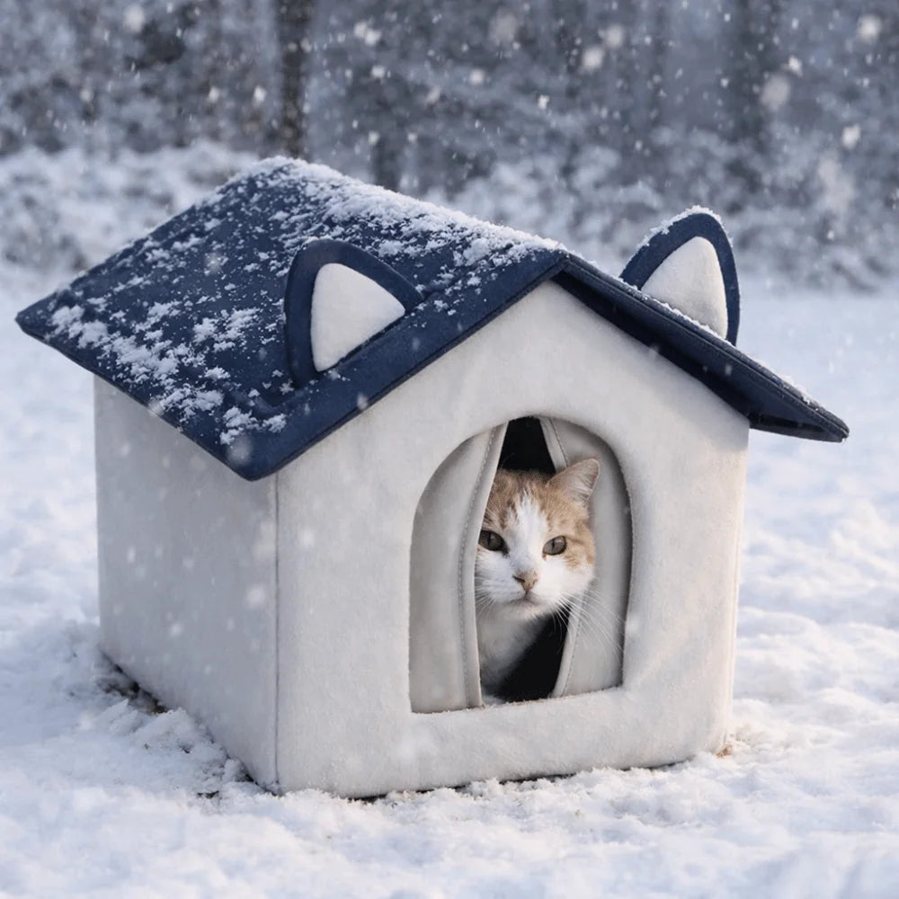 Warm Outdoor Cat House Windproof Moisture-Proof Base Insulated Pet Shelter Waterproof Enclosed Design Pet Warming Cave Outdoor Auralis