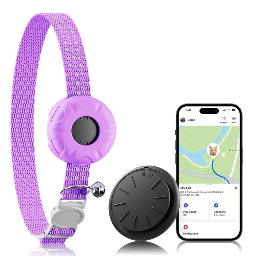 GPS Tracker, Waterproof Pet Tracker for Cats, Cat GPS Tracker Collar with Safety Elastic Buckle (Only iOS), No Monthly Fee Auralis