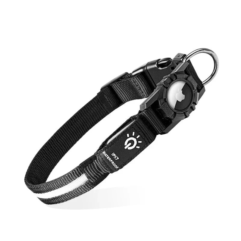 LED Dog Collar with Built-in AirTag Holder, Rechargeable Waterproof & Reflective for Night Safety, Adjustable Auralis