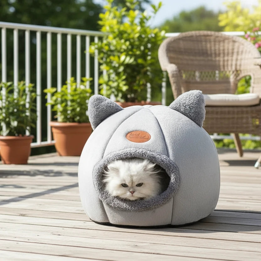 Cat Head Shape Cute And Comfortable Warm Cat House Safe Sleep Cave Non-Slip Semi-Closed Design Four Seasons Universal Cat Nest Auralis