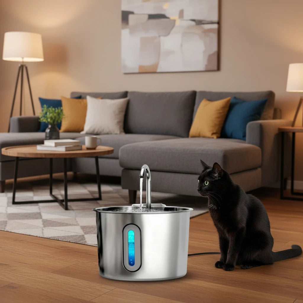 Stainless Steel Cat Water Fountain 2.2L/75oz Pet Automatic Water Dispenser for Dog Cat Drinking Pet supplies Filter System Auralis