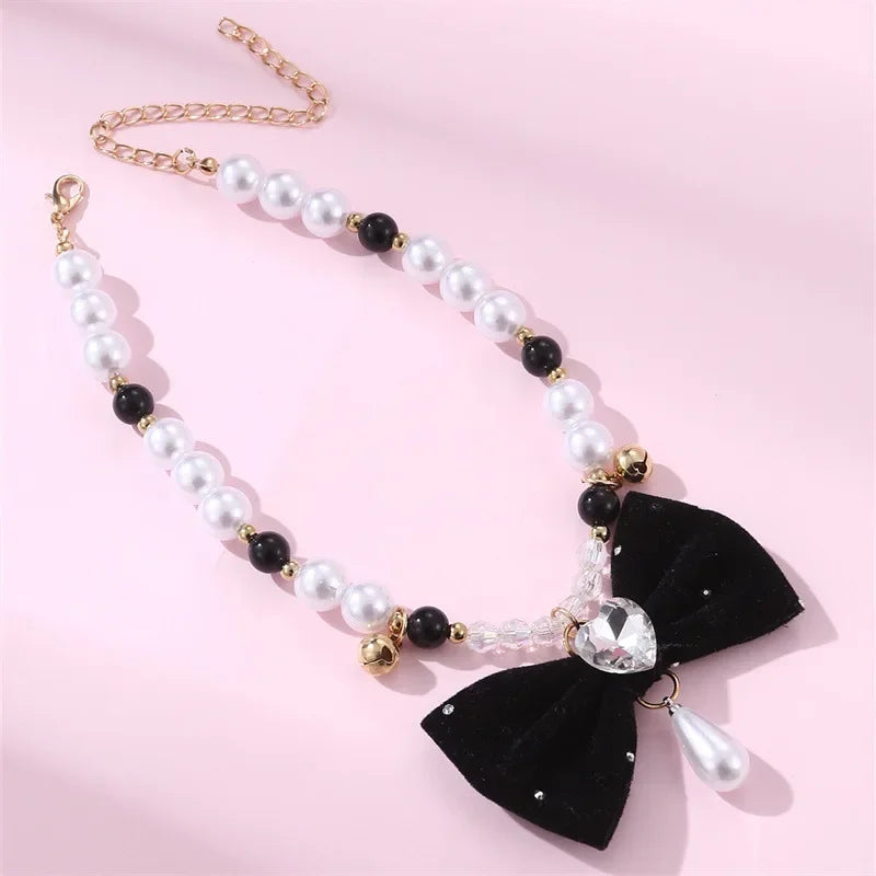 Pet Collar Cute Dog Princess Style Bow Pearl Necklace Pomeranian Dress Up Accessories Auralis