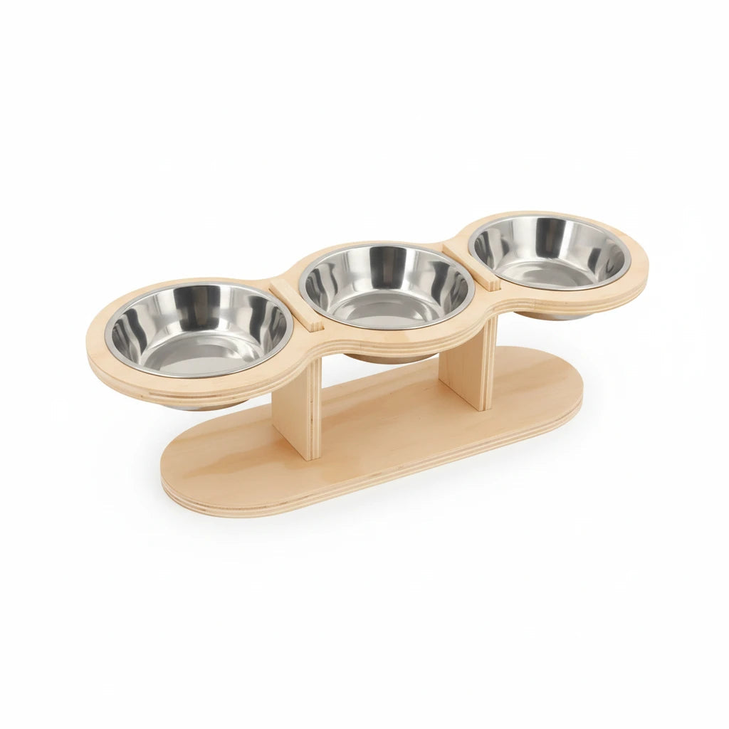 Distributeur combiné nourriture et eau avec support en bois Auralis