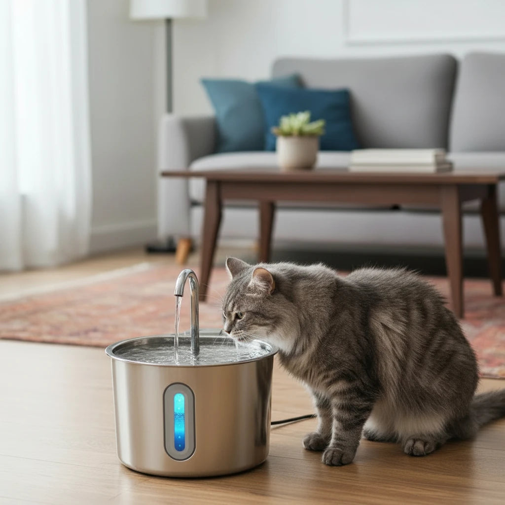 Stainless Steel Cat Water Fountain 2.2L/75oz Pet Automatic Water Dispenser for Dog Cat Drinking Pet supplies Filter System Auralis
