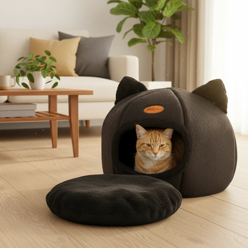 Cat Head Shape Cute And Comfortable Warm Cat House Safe Sleep Cave Non-Slip Semi-Closed Design Four Seasons Universal Cat Nest Auralis