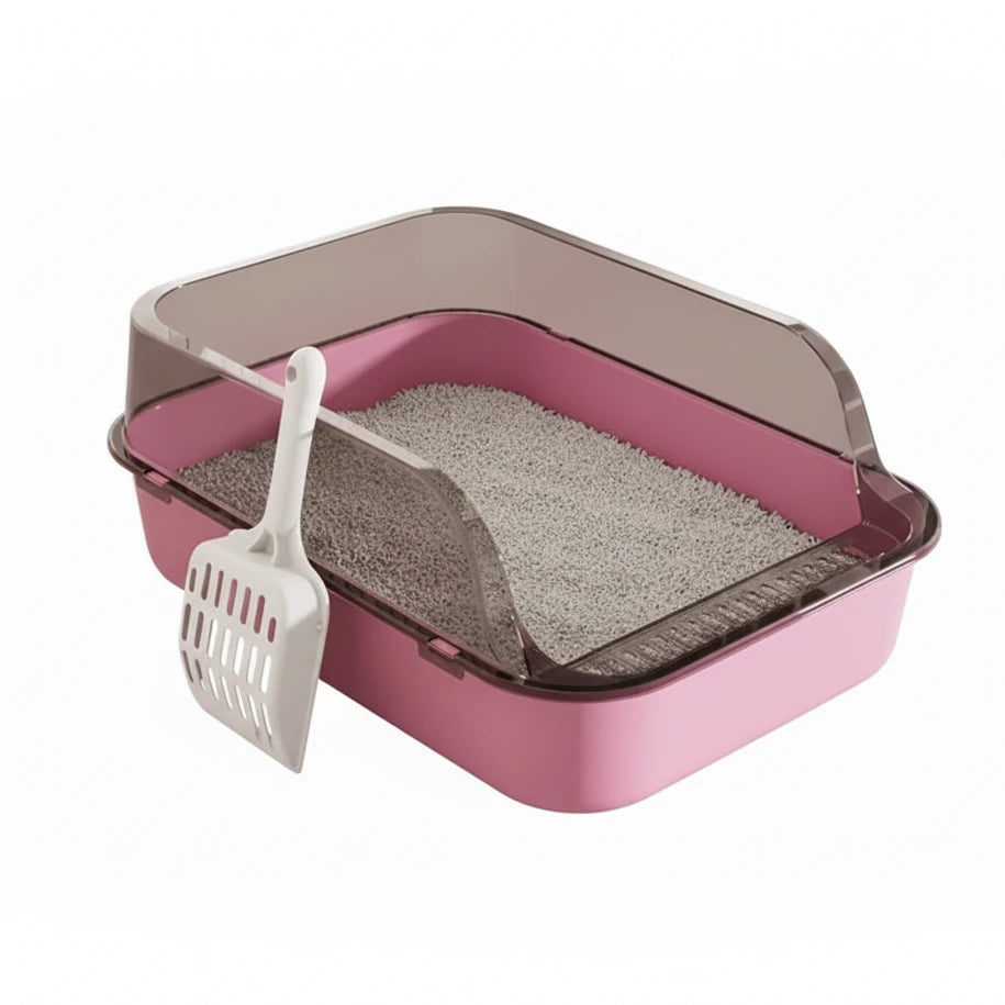 Cat Litter Box with Cat Litter Spatula Semi-enclosed Sandbox for Cats Rabbit Small Animals Cat Tray Kittens Litter Bedpans Auralis