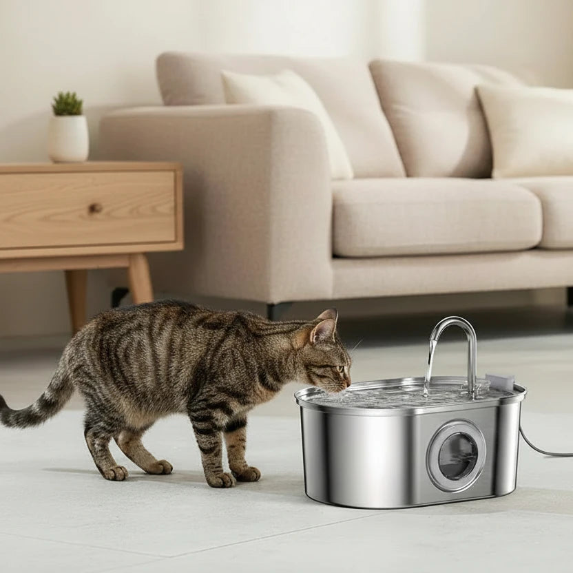 3L Cat Drink Water Fountain 5V Stainless Steel Pet Cat Water Dispenser Transparent Window Design Dogs Fountain With Filters Auralis