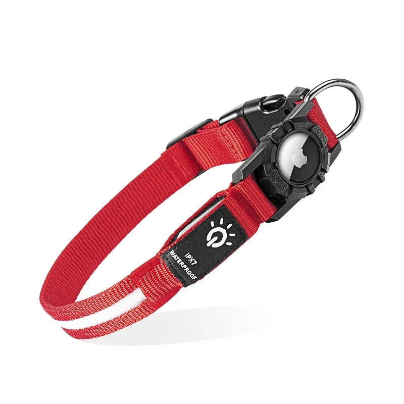 LED Dog Collar with Built-in AirTag Holder, Rechargeable Waterproof & Reflective for Night Safety, Adjustable Auralis