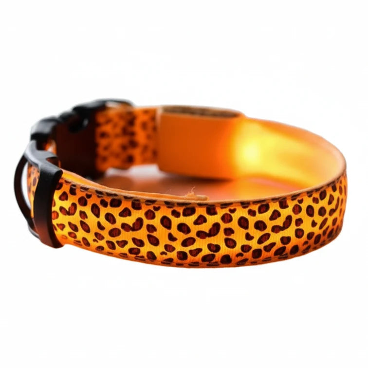 Leopard LED Dog Collar Luminous Adjustable Glowing Collar For Dogs Pet Night Safety Nylon Collar Luminous LED Bright Dog Collar Auralis