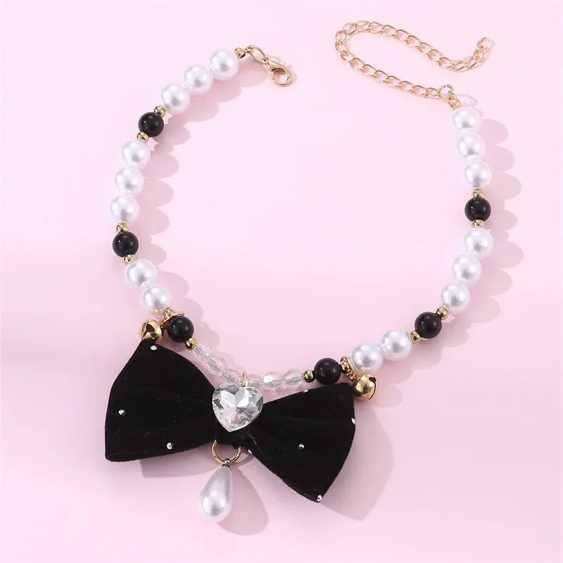 Pet Collar Cute Dog Princess Style Bow Pearl Necklace Pomeranian Dress Up Accessories Auralis