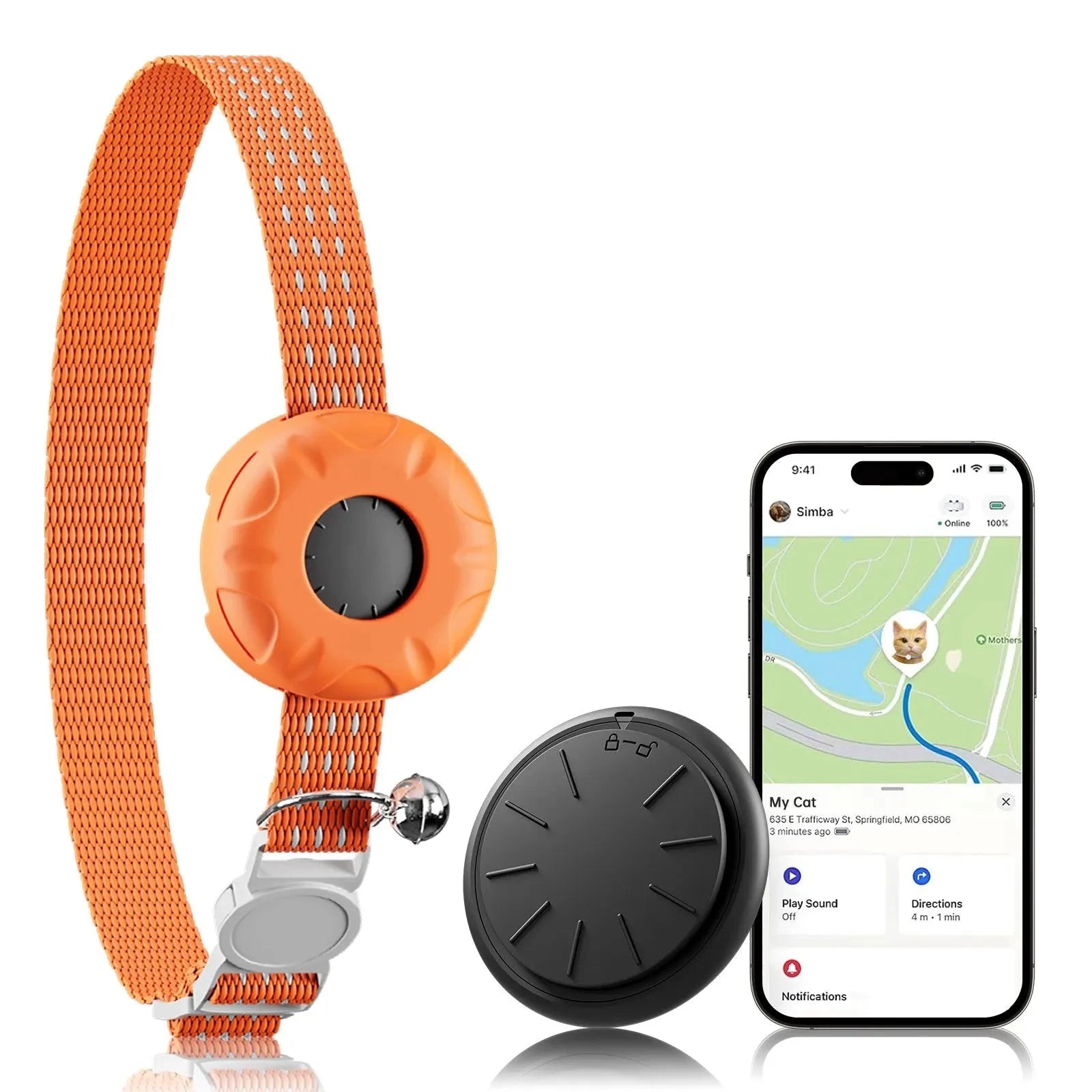 GPS Tracker, Waterproof Pet Tracker for Cats, Cat GPS Tracker Collar with Safety Elastic Buckle (Only iOS), No Monthly Fee Auralis