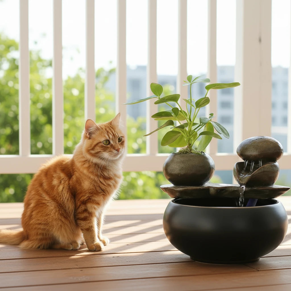 Ceramic Cat Water Fountain Indoor Decor Zen Drinker For Cat Desktop Waterfall Dog Waterer Fish Tank Landscape Decor Pet Fountain Auralis