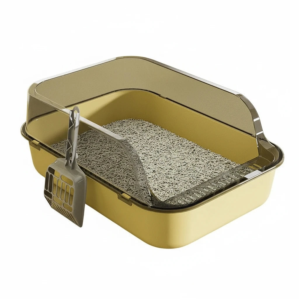 Cat Litter Box with Cat Litter Spatula Semi-enclosed Sandbox for Cats Rabbit Small Animals Cat Tray Kittens Litter Bedpans Auralis
