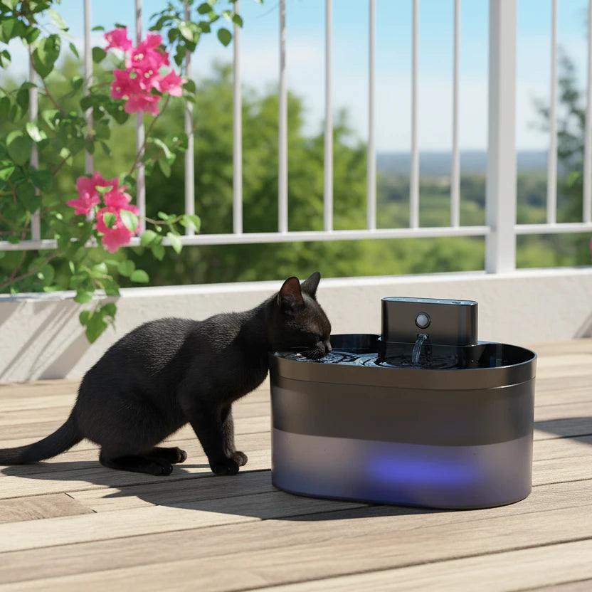 Pet Water Fountain Battery Operated 2.2L Automatic pet Dispenser，Rechargeable Drinking Fountain for Cats  with Motion Sensor Auralis