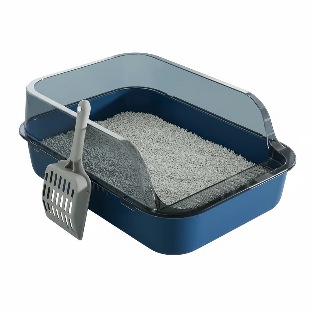Cat Litter Box with Cat Litter Spatula Semi-enclosed Sandbox for Cats Rabbit Small Animals Cat Tray Kittens Litter Bedpans Auralis