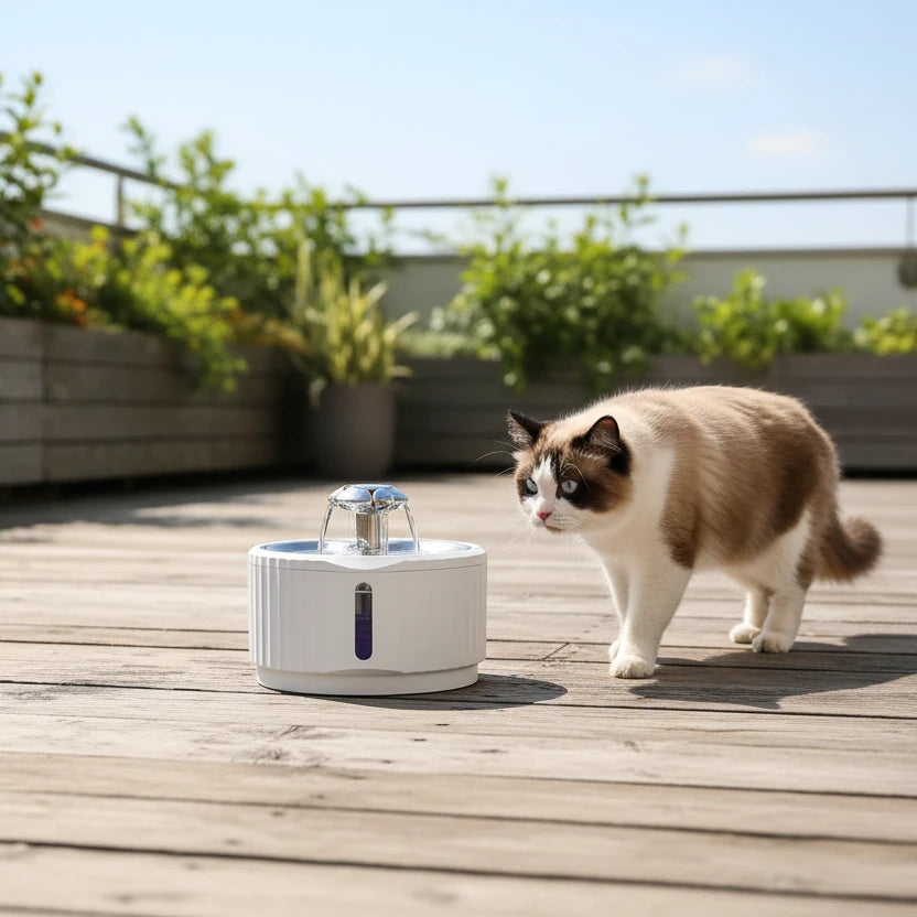 ATUBAN Cat Water Fountain, Battery Operated - Motion Sensor Pet Fountain 2.8L/95oz, Automatic Water Dispenser with Quiet Pump Auralis