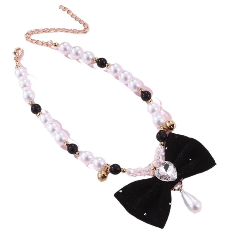 Pet Collar Cute Dog Princess Style Bow Pearl Necklace Pomeranian Dress Up Accessories Auralis