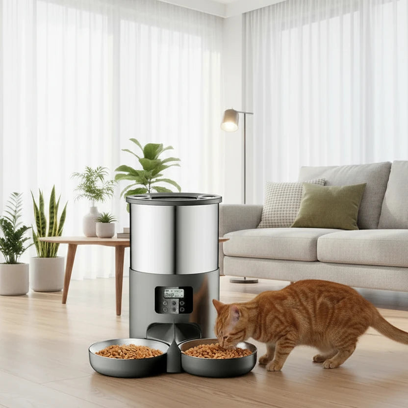 4L Large Capacity APP Pet Feeder Large Capacity Stainless Steel Food Bucket Automatic Cat and Dog Feeding Bowl Auralis