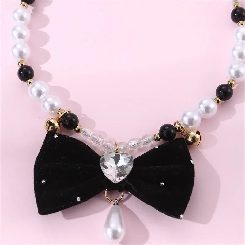 Pet Collar Cute Dog Princess Style Bow Pearl Necklace Pomeranian Dress Up Accessories Auralis