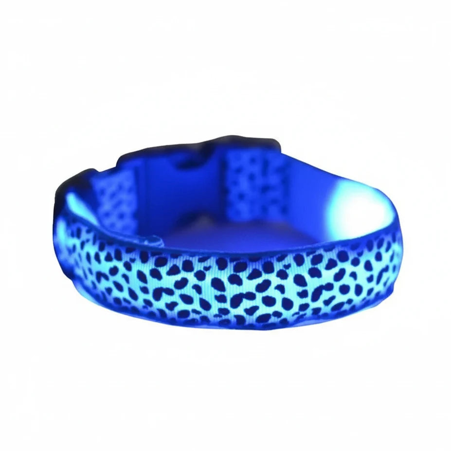 Leopard LED Dog Collar Luminous Adjustable Glowing Collar For Dogs Pet Night Safety Nylon Collar Luminous LED Bright Dog Collar Auralis