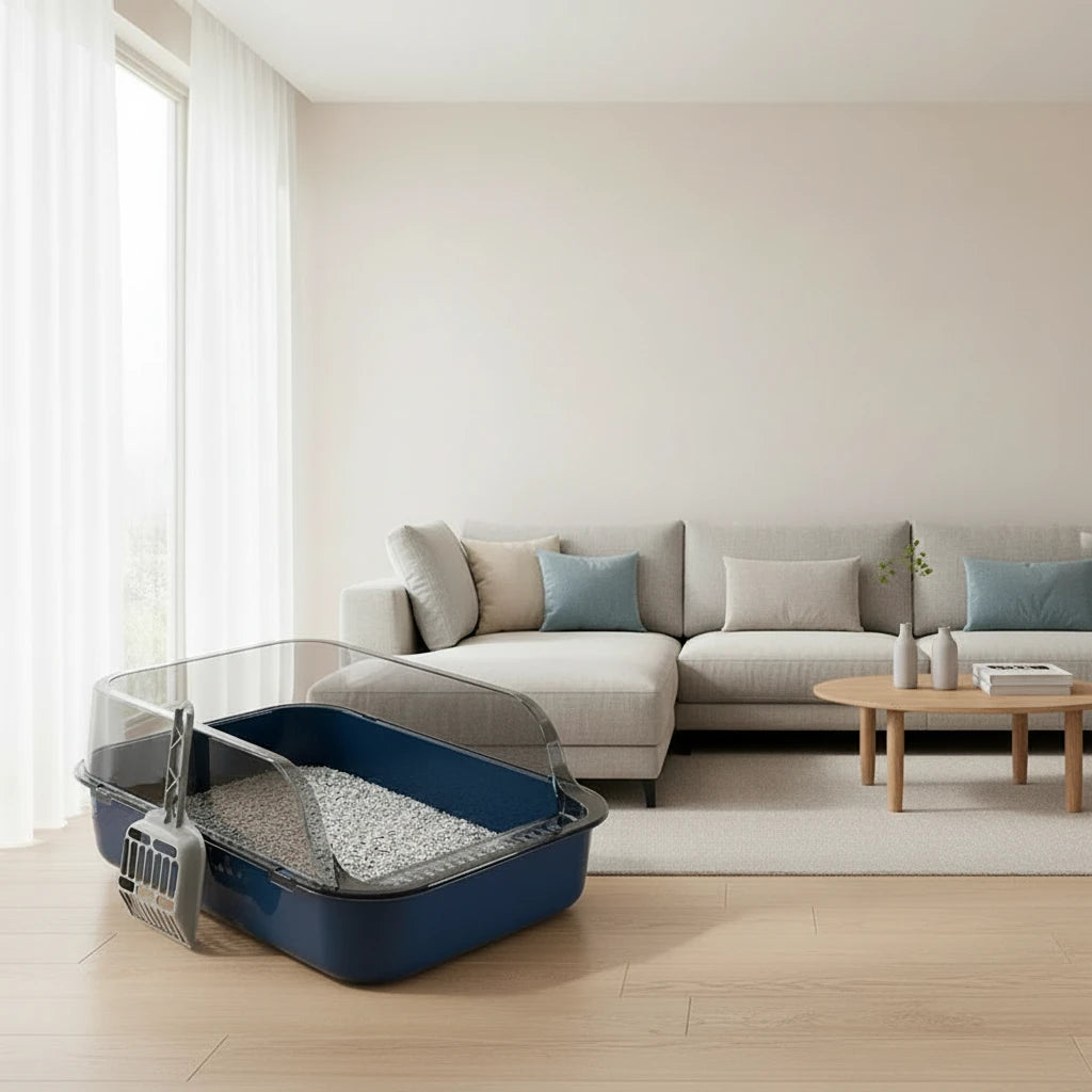 Cat Litter Box with Cat Litter Spatula Semi-enclosed Sandbox for Cats Rabbit Small Animals Cat Tray Kittens Litter Bedpans Auralis