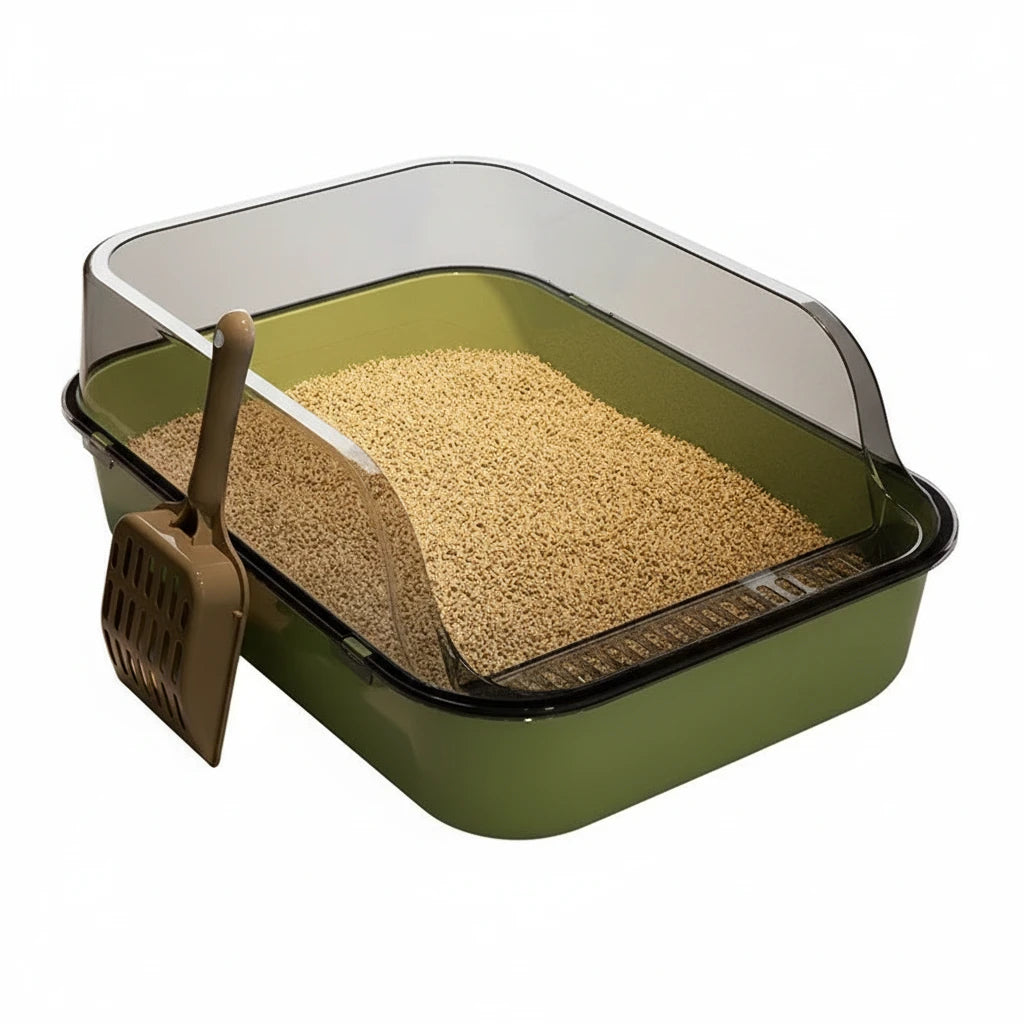 Cat Litter Box with Cat Litter Spatula Semi-enclosed Sandbox for Cats Rabbit Small Animals Cat Tray Kittens Litter Bedpans Auralis
