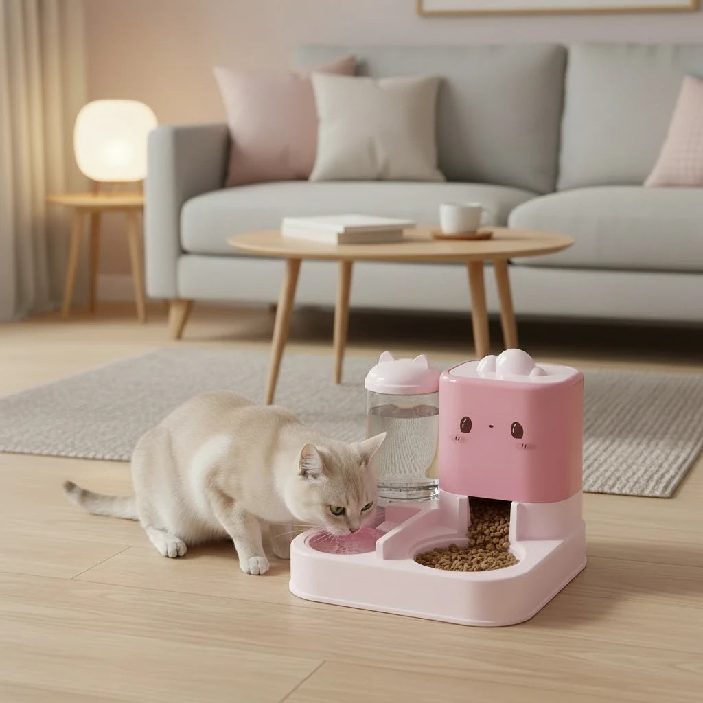 Cute Smiling Cat Automatic Feeder And Water Dispenser Pet Supplies Feeding Organizer Suitable for Cats And Small Dogs Auralis