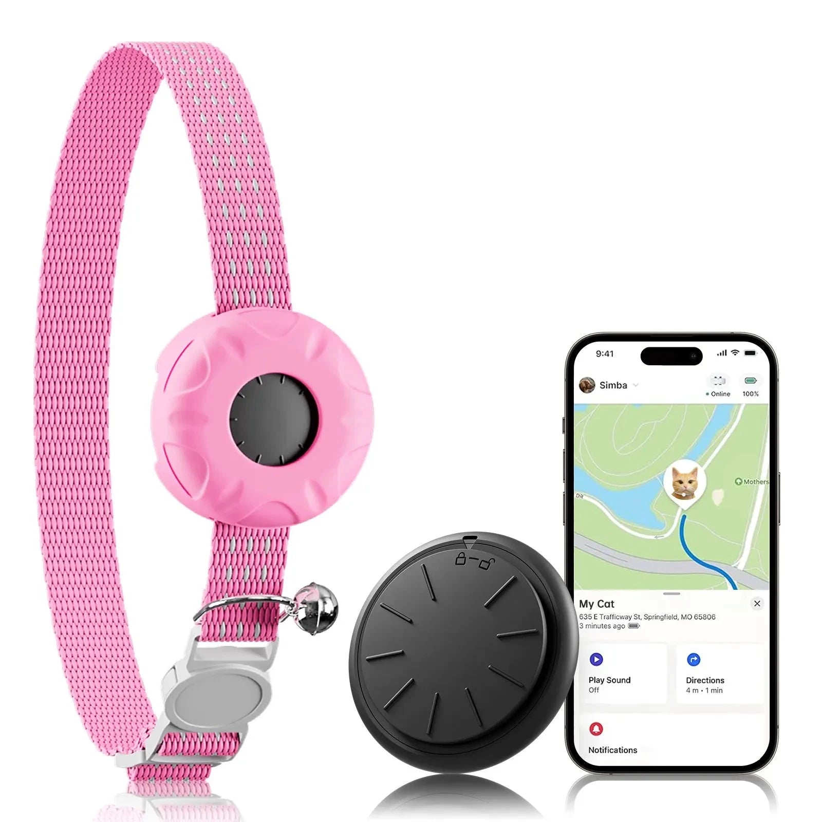 GPS Tracker, Waterproof Pet Tracker for Cats, Cat GPS Tracker Collar with Safety Elastic Buckle (Only iOS), No Monthly Fee Auralis