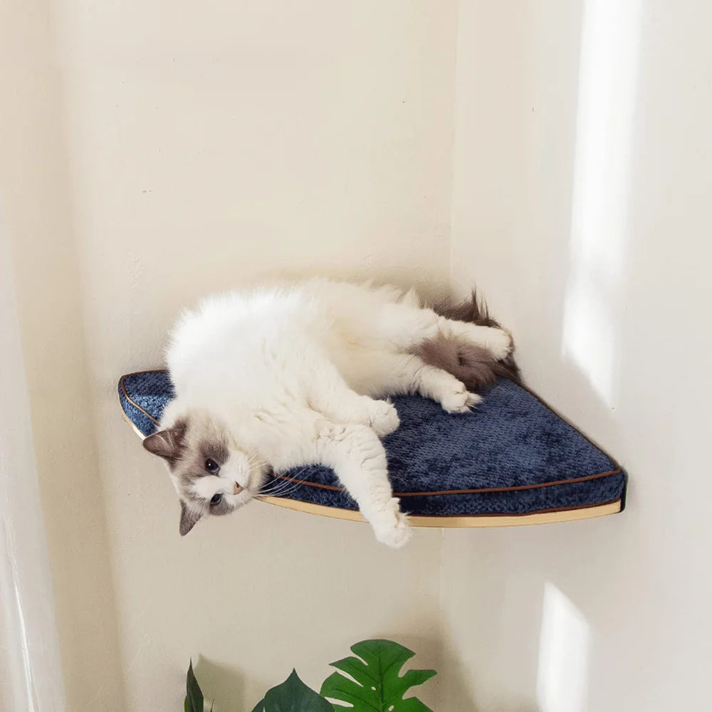 Wall Mounted Cat Tree Wooden Shelves Scratching Posts Climbing Cat tower Hammock With Solid Floating Perches Steps and Ladder Auralis