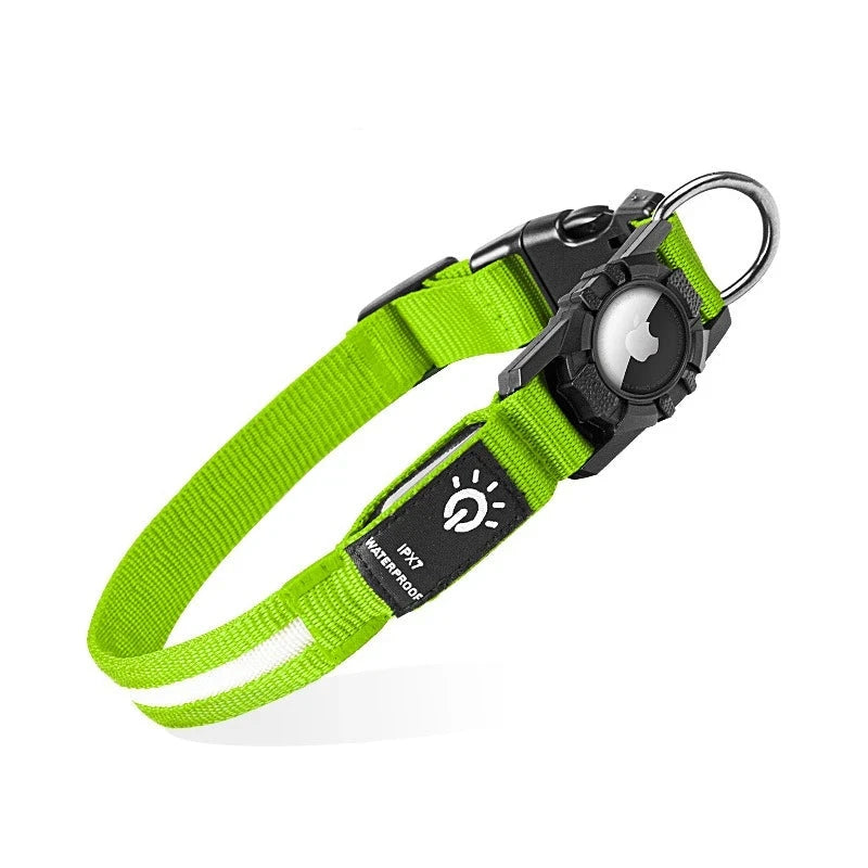 LED Dog Collar with Built-in AirTag Holder, Rechargeable Waterproof & Reflective for Night Safety, Adjustable Auralis