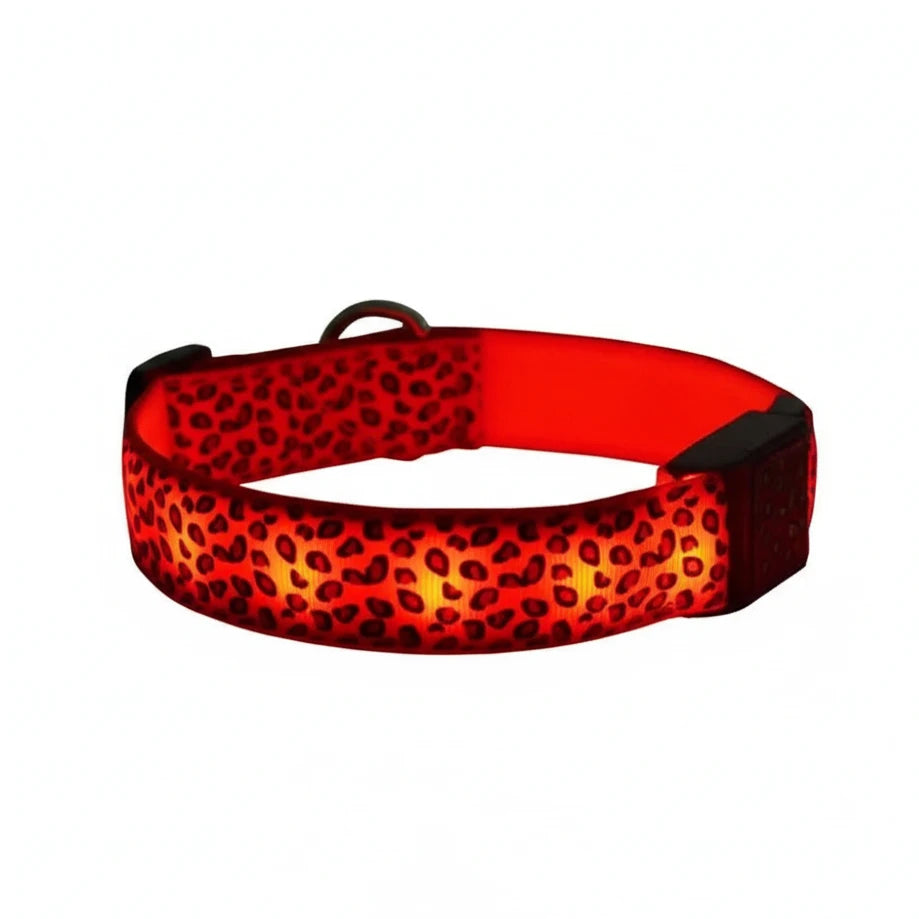 Leopard LED Dog Collar Luminous Adjustable Glowing Collar For Dogs Pet Night Safety Nylon Collar Luminous LED Bright Dog Collar Auralis