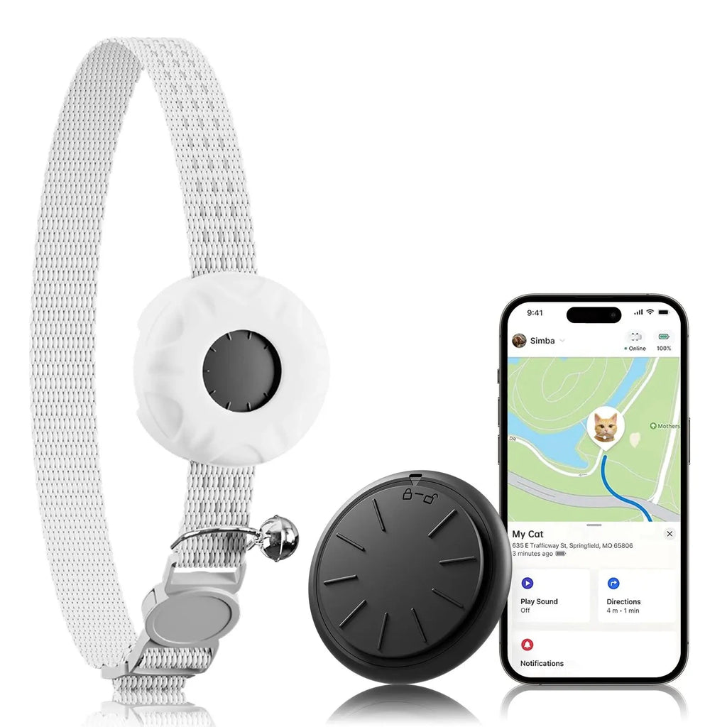 GPS Tracker, Waterproof Pet Tracker for Cats, Cat GPS Tracker Collar with Safety Elastic Buckle (Only iOS), No Monthly Fee Auralis