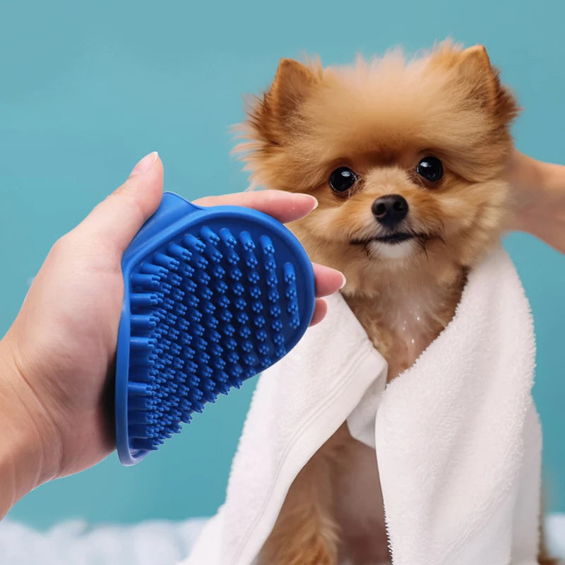 Cat Grooming Comb Dog Bath Brush Pet Grooming Shedding Soothing Massage Rubber Bristles Comb with Adjustable Ring Handle Auralis