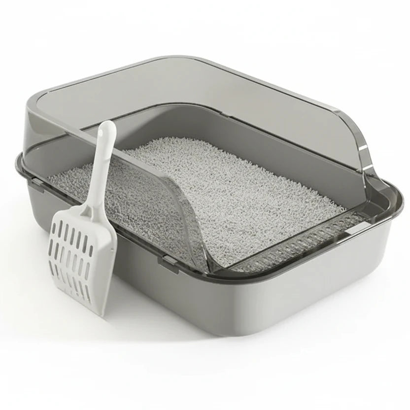 Cat Litter Box with Cat Litter Spatula Semi-enclosed Sandbox for Cats Rabbit Small Animals Cat Tray Kittens Litter Bedpans Auralis