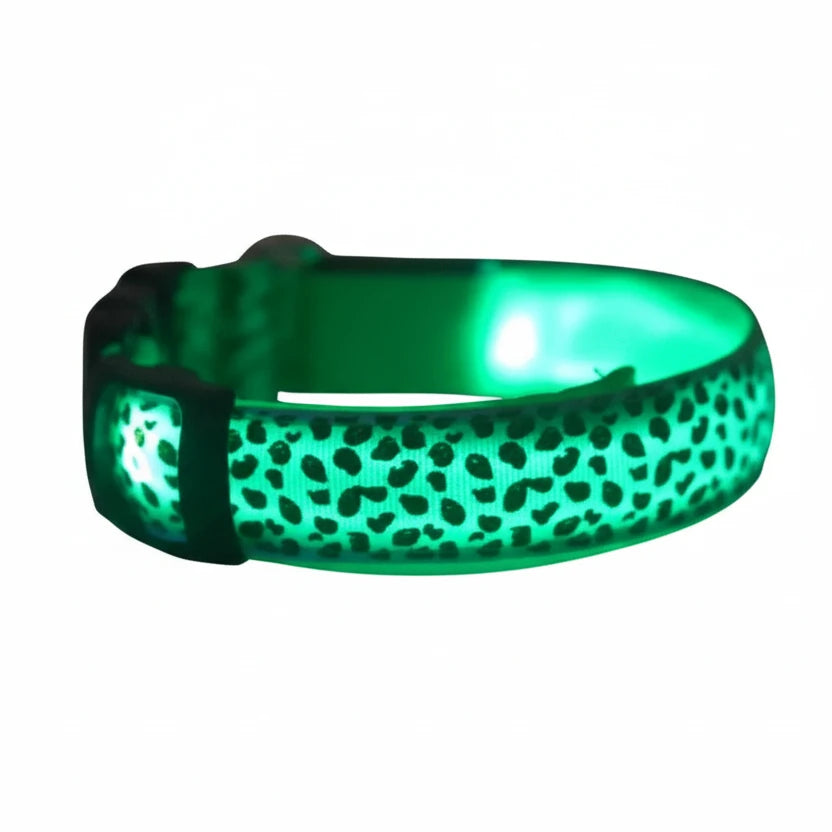 Leopard LED Dog Collar Luminous Adjustable Glowing Collar For Dogs Pet Night Safety Nylon Collar Luminous LED Bright Dog Collar Auralis
