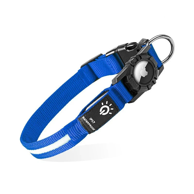 LED Dog Collar with Built-in AirTag Holder, Rechargeable Waterproof & Reflective for Night Safety, Adjustable Auralis